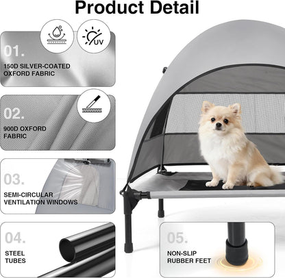 Elevated Outdoor Dog Bed with Canopy Cooling Pet Cot Camping Tent