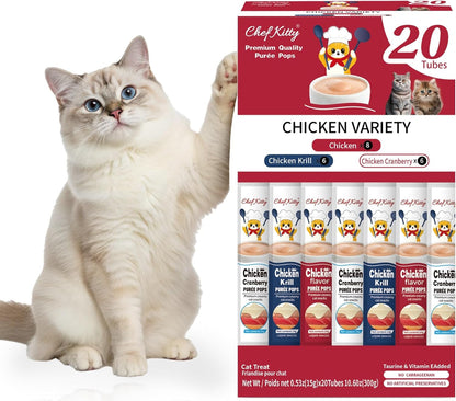 Lickable Cat Treats Grain Free Taurine High Protein Puree Toppers 20 Tubes