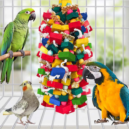 Large Bird Toy Bundle Parrot Chew Toys Natural Wood Cotton Macaw Cockatoo