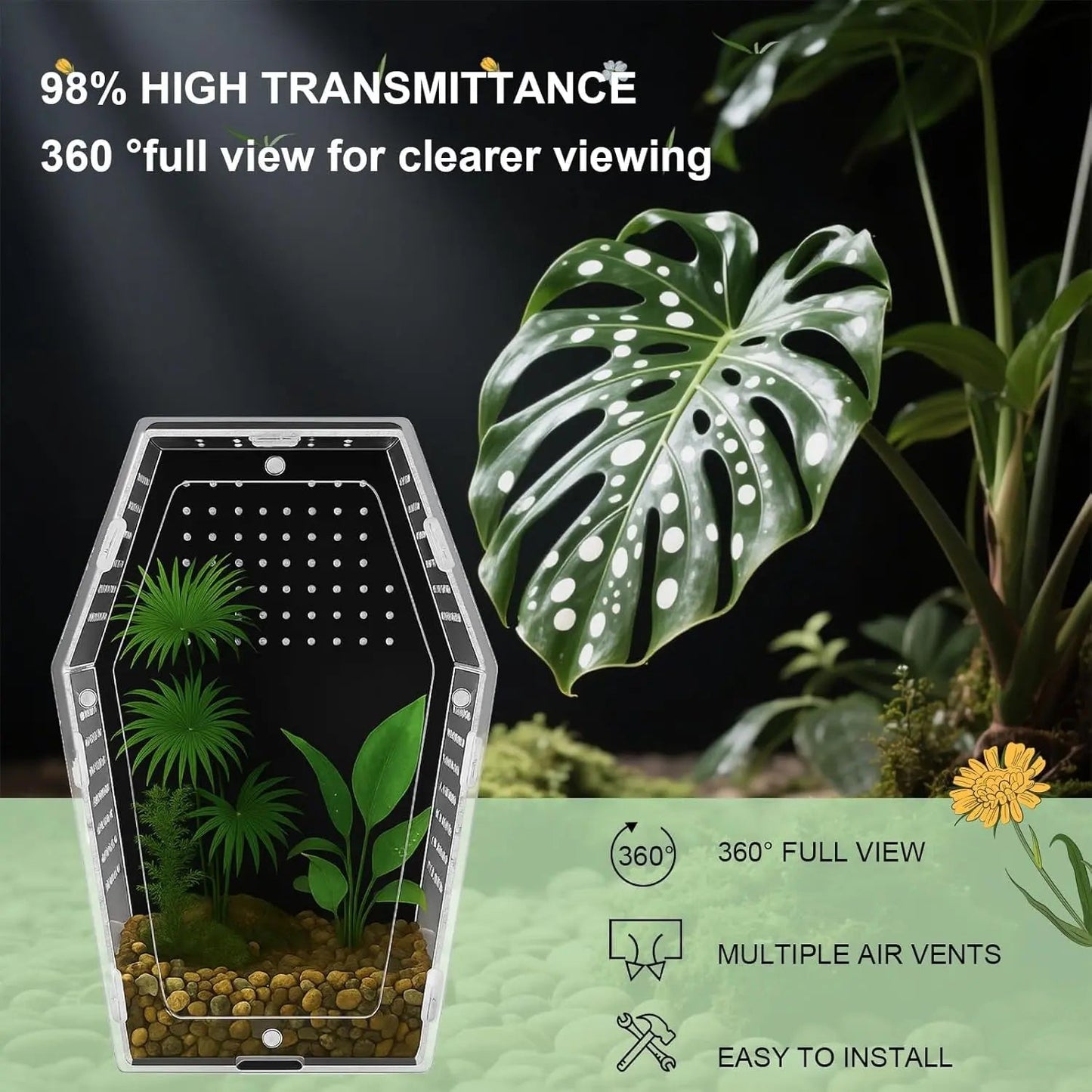 Acrylic Jumping Spider Habitat, Clear Insect & Reptile Terrarium Enclosure