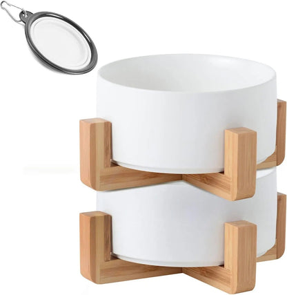 Ceramic Cat & Small Dog Bowl Set with Stand 13.5oz Non Slip Double