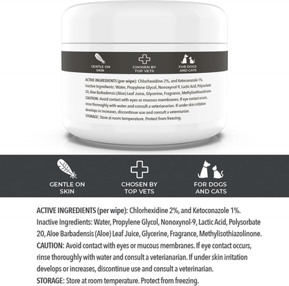 Dog Medicated Wipes Chlorhexidine Ketoconazole Antibacterial Antifungal