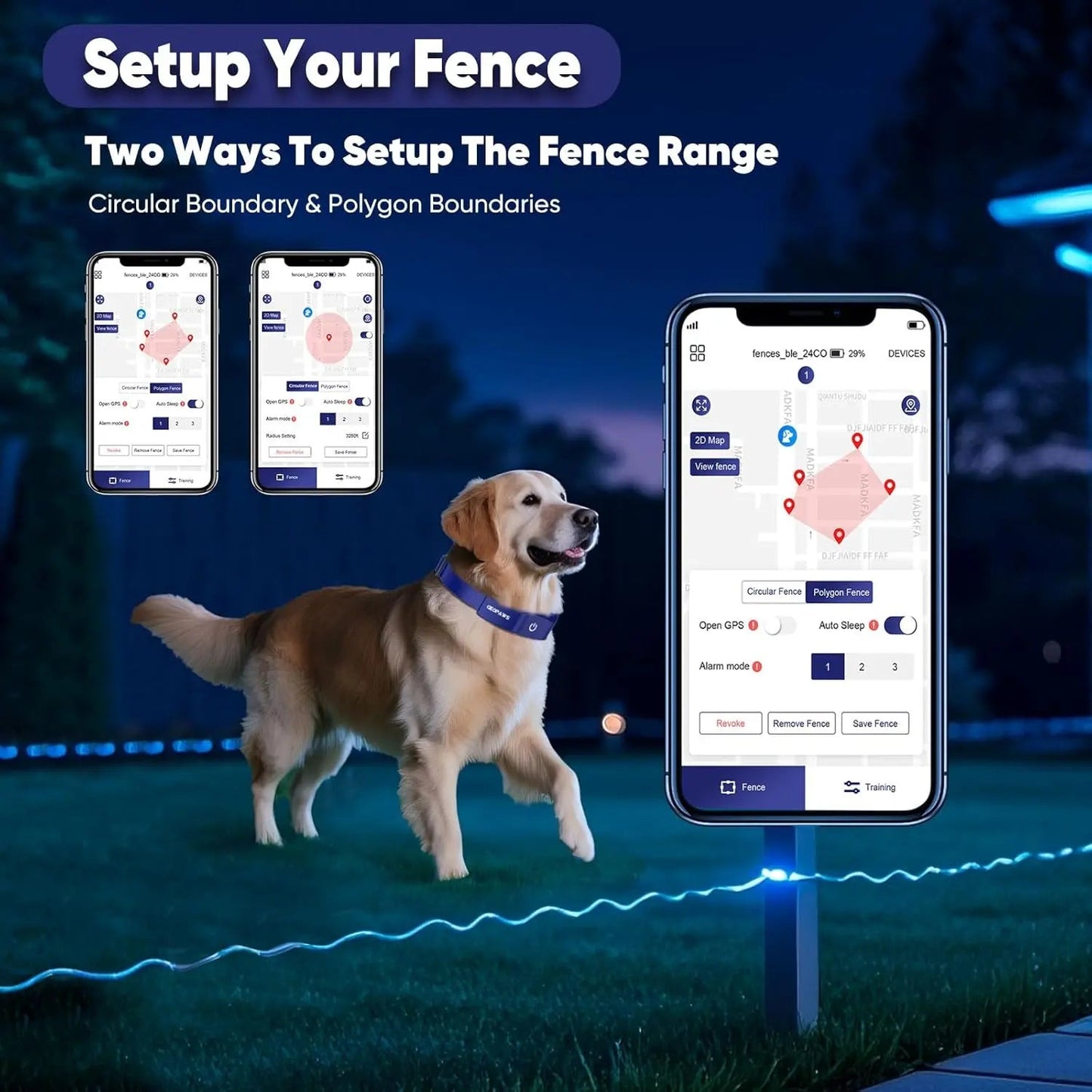 GPS Wireless Dog Fence Smart App Control Training Collar Adjustable Waterproof