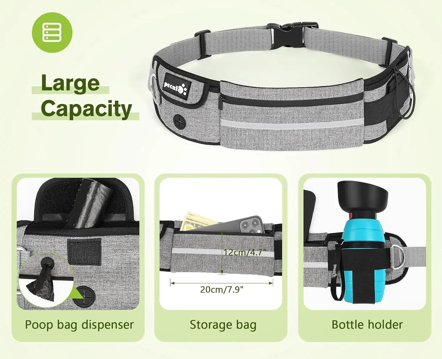Hands Free Dog Leash Dual Bungee Adjustable Waist Belt Running Walking