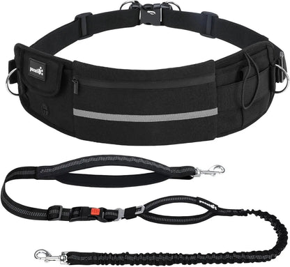 Hands Free Dog Leash Dual Bungee Adjustable Waist Belt Running Walking