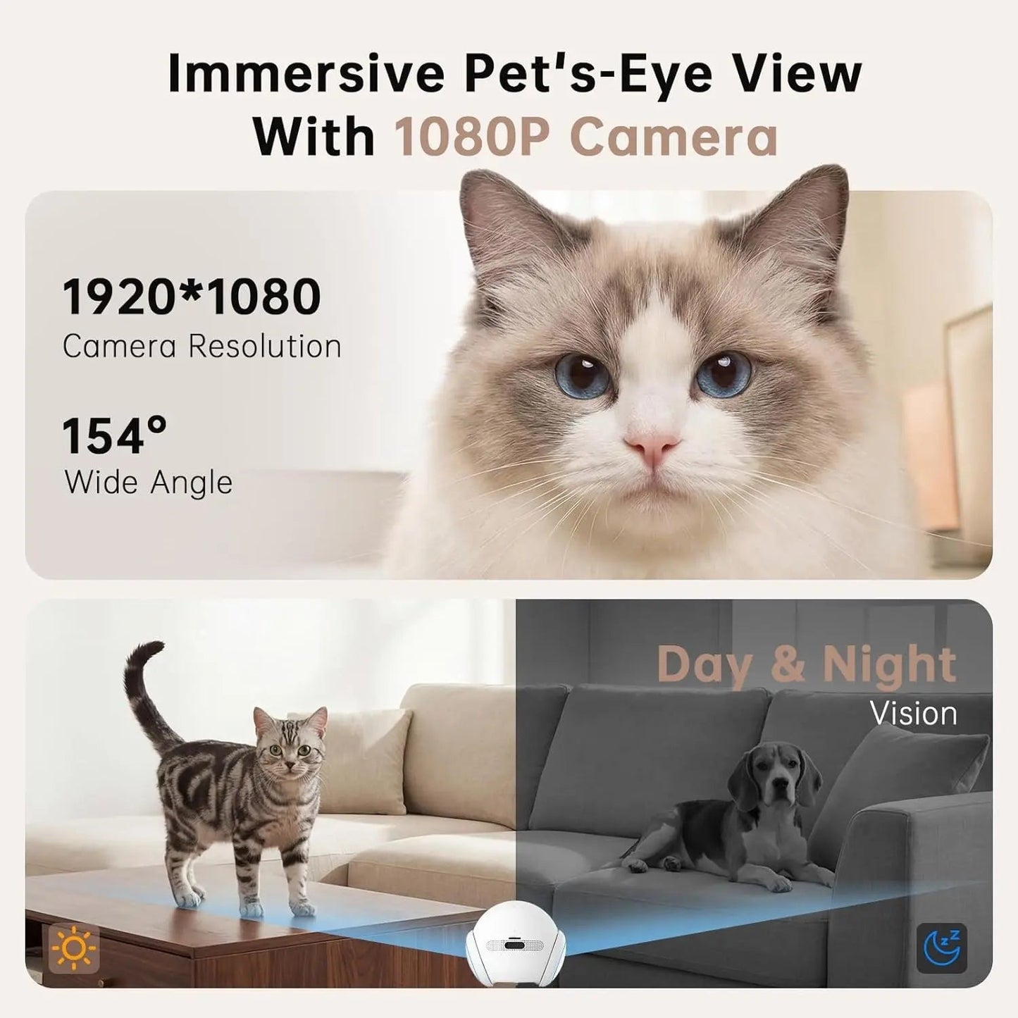 Movable Pet Camera Robot 1080P Two Way Audio Night Vision Auto Recharge