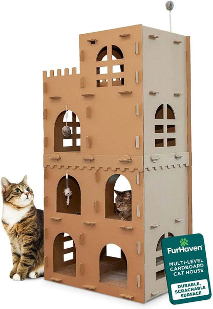 Multi-Level Cardboard Cat House & Scratcher Tower with Catnip & Toys