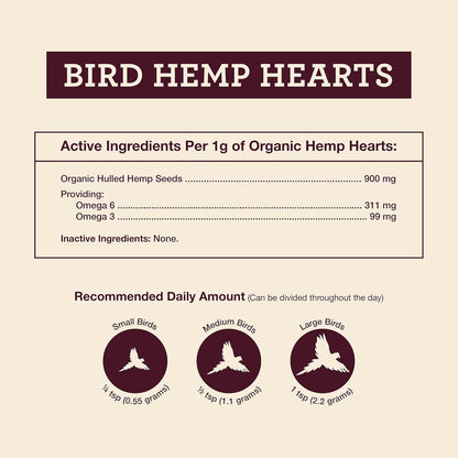 Organic Hemp Hearts for Birds Feather Plucking Support Relaxation 8oz