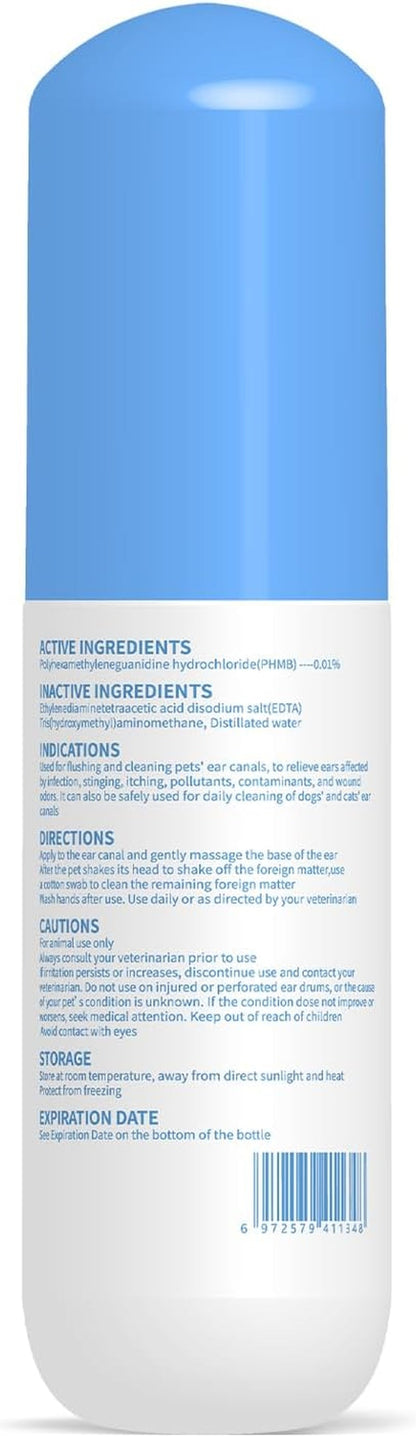 Pet Ear Cleaner PHMB Tris Flush Dog Cat Wax Odor Removal Ear Care Kit 4oz