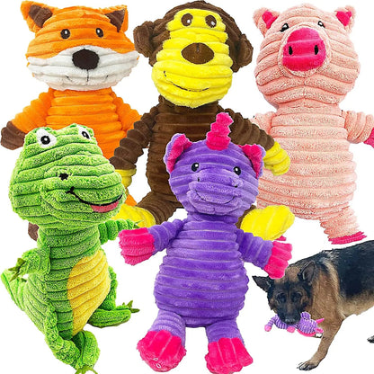 Plush Squeaky Dog Toys 5-Pack Corduroy Set for Medium & Large Dogs