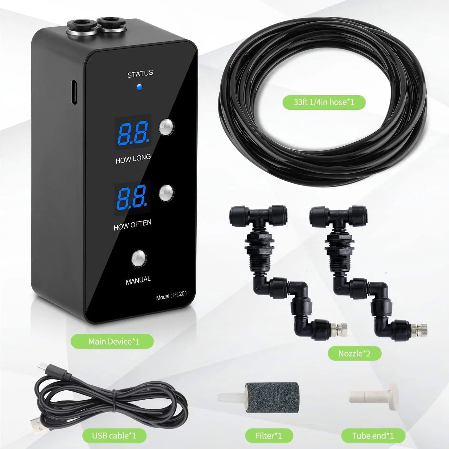 Reptile Misting System Humidifier with Timer & Adjustable Spray Nozzles