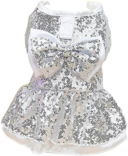 Sequin Bow Party Dress for Small Dogs Formal Dance Outfit All Sizes