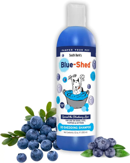 South Bark Blue-Shed Pet Shampoo 12oz – Deshedding & Brightening for Dogs & Cats
