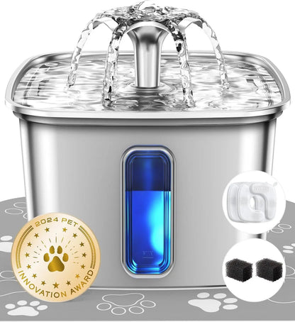 Stainless Steel Cat Water Fountain 95oz with 5-Stage Filtration & LED