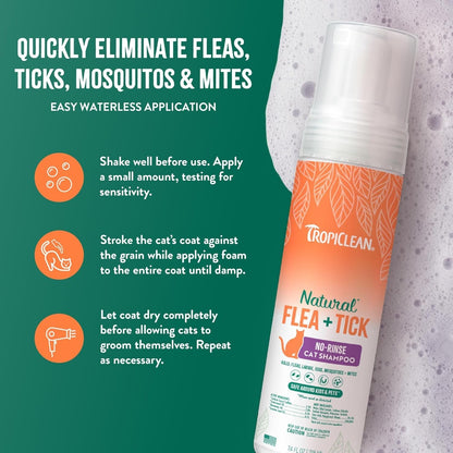 TropiClean Cat Flea Tick Waterless Shampoo Natural Treatment 7.4oz USA