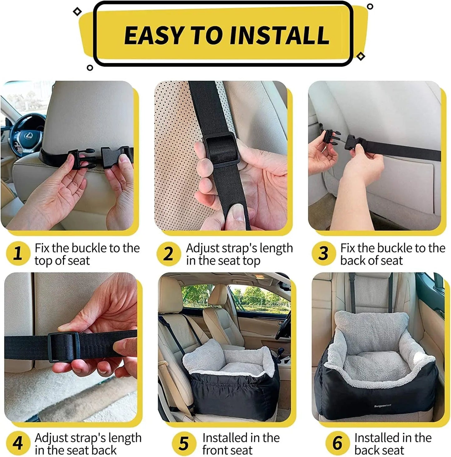 Washable Pet Car Seat Booster for Small Dogs & Cats, Oxford Fabric