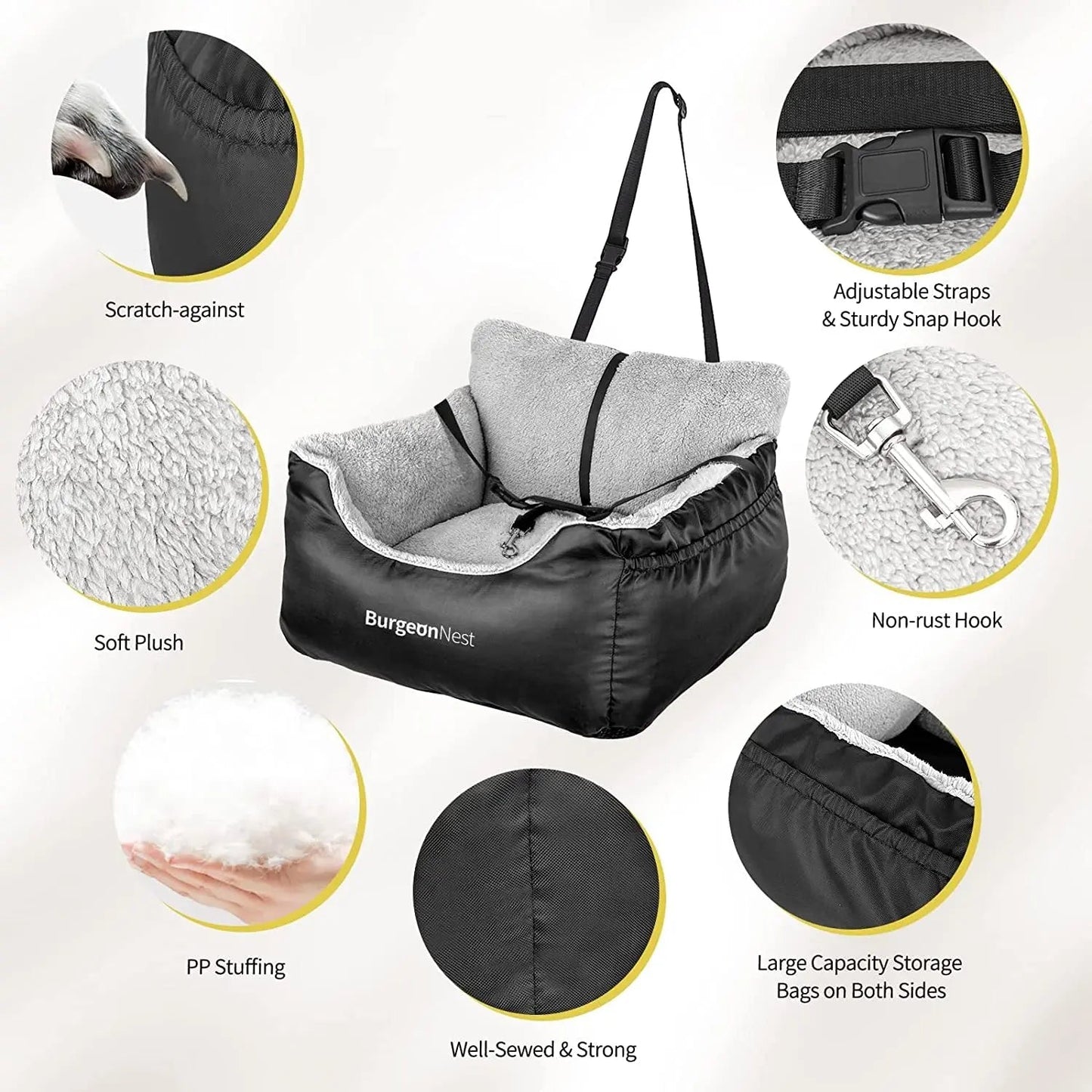 Washable Pet Car Seat Booster for Small Dogs & Cats, Oxford Fabric