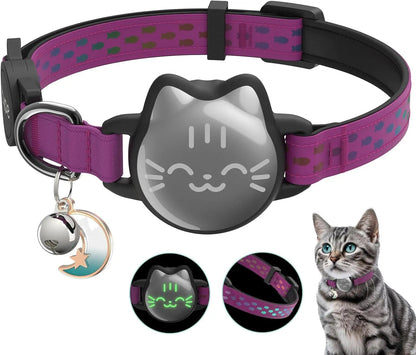 Waterproof Reflective AirTag Cat Collar, Breakaway Safety GPS Holder for Cats