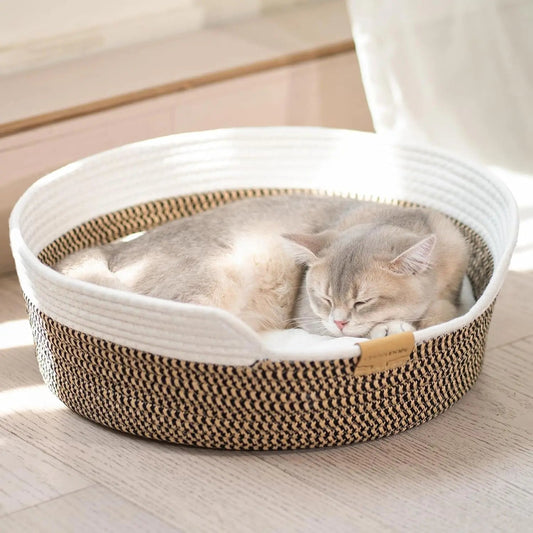 Woven Cat & Small Dog Bed Basket Cushion 18.5in Washable in 3 Colors