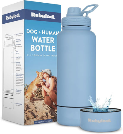 Dog Mom Water Bottle 32oz Insulated Stainless Steel with Dog Bowl Travel