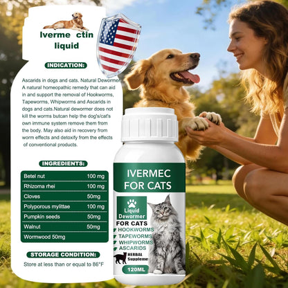 Cat Dewormer Liquid Broad Spectrum Tapeworm Roundworm Hookworm 120ml
